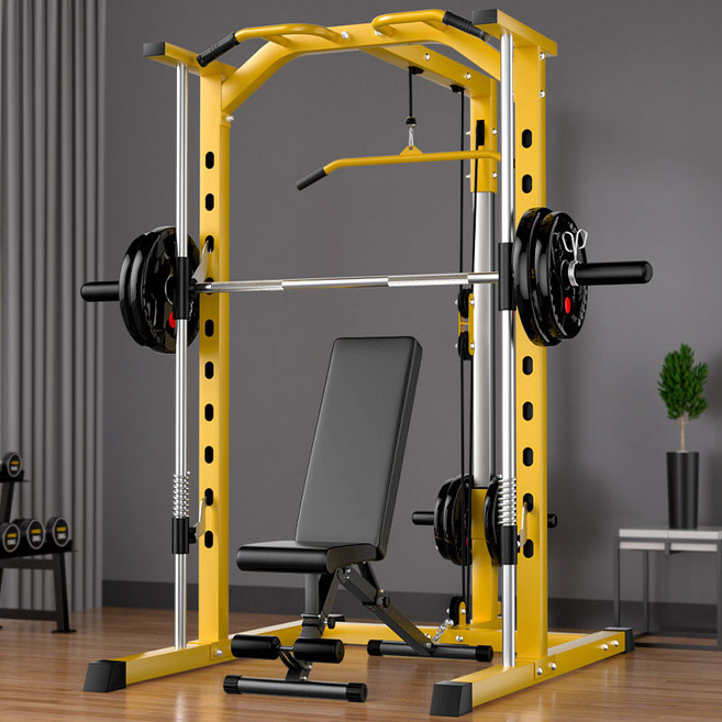 가정용 스미스머신 다기능 스쿼트 랙 파워랙 운동 홈, 옐로우 스쿼트 랙(바 포함), 1개