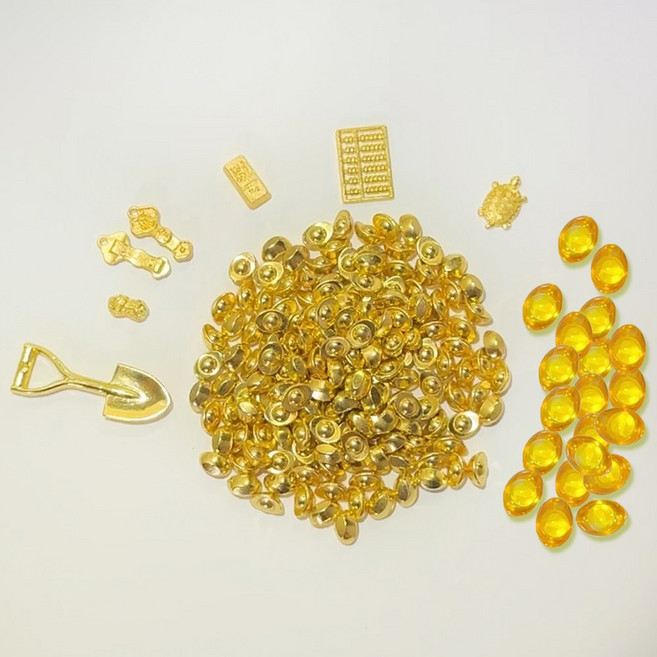 一桶金招財組 元寶 金條 金龜 如意 花生 算盤 金鏟子 琉璃元寶 擺飾配件, 聚寶E組(不含桶子)-適用大金桶