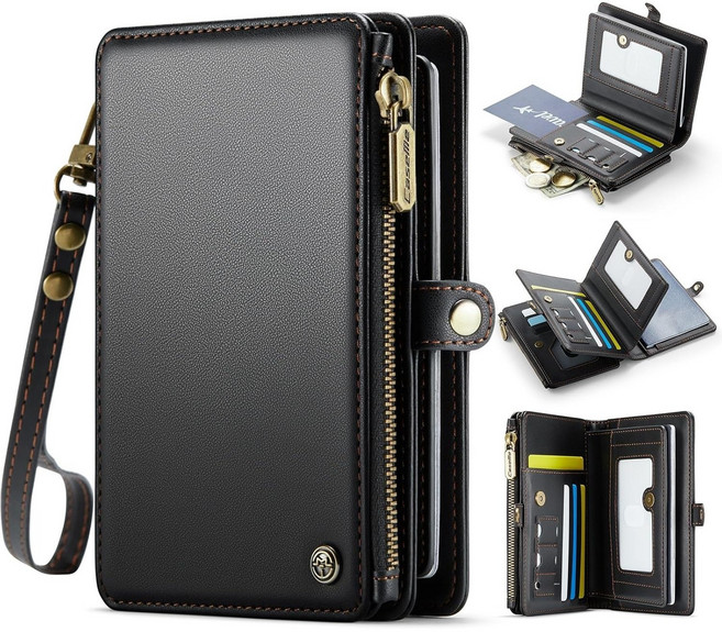 [RFID 차단] 대용량 여권 지갑 11개 카드슬롯 + 여권/현금 수납 분리형 손목 스트랩 포함