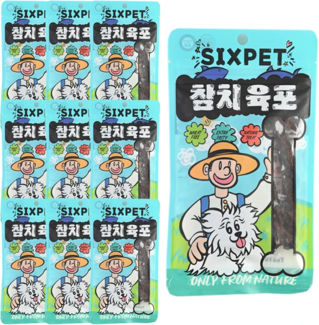 식스펫 국내산 오직 자연재료 30일 강아지 고양이 간식, 10개, 30g, 참치 육포 - 쿠팡