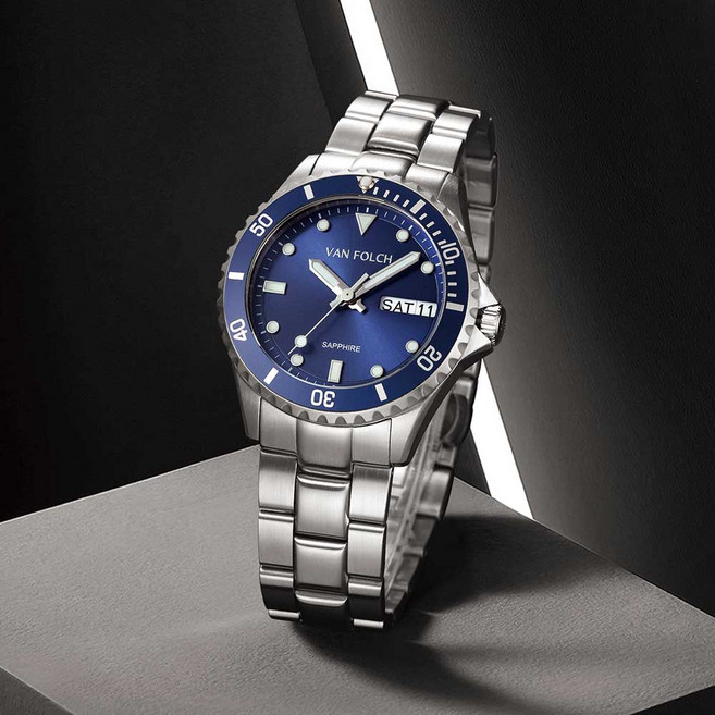 반폴츠 프리미어 스틸 남자 남성 메탈 손목 시계 사파이어 글라스 41mm