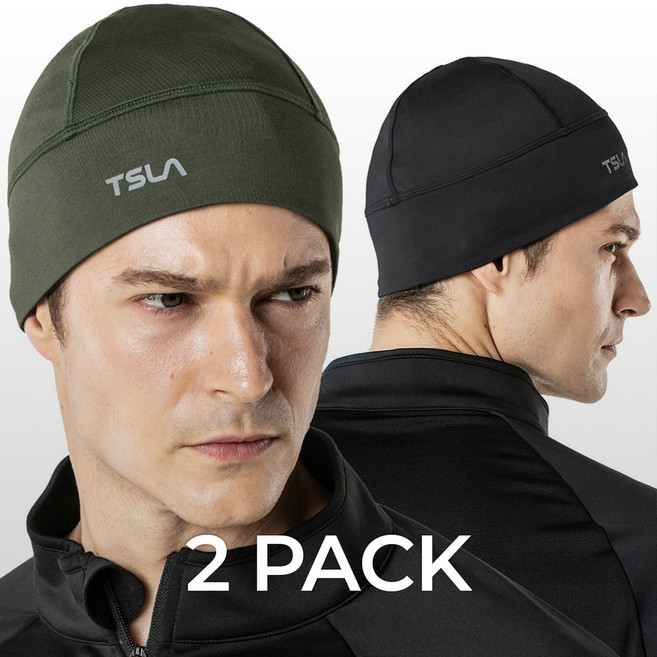테슬라 스컬캡 방한모자 자전거모자 2팩 TM-YZC11, 블랙 그린_KGN