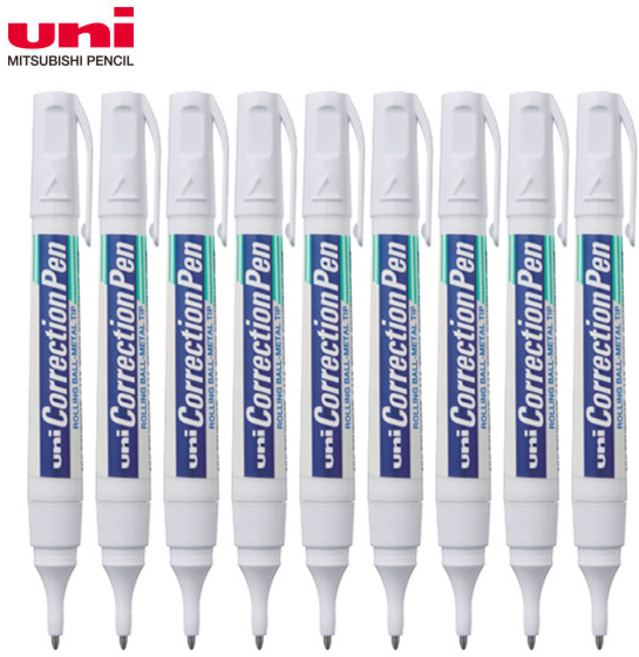 미쓰비시 UNI 유니 커렉션 수정액 Correction Pen CLP-300N 낱개 필기수정액 학용품, 9개, 8ml