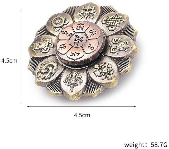 六字佛蓮 指尖陀螺 佛眼蓮 輪旋轉真言 金屬減壓 兒童成人玩具手指禮品, 1個, 青銅色