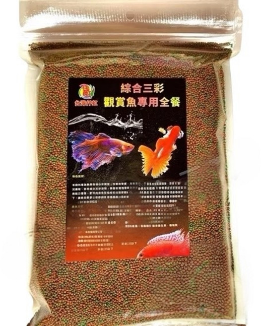 上浮特級錦鯉飼料 適用於金魚、大型魚及魚菜共生系統 公園餵魚遛小孩皆宜, 1個, 綜合三彩500g/小顆2mm, 500g