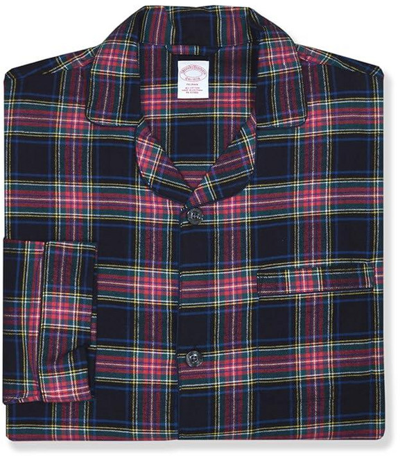 Brooks Brothers 남성용 플란넬 면 투피스 파자마 셔츠 및 바지 라운지 세트 타탄 격자무늬 믹스 224118 라이트 레드 멀티 XL