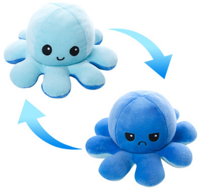 양면 문어 리버시블 인형 감정 반전 기분 표현, 스카이블루, 13cm, 1개