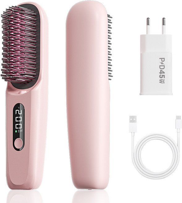 FODOSS 무선고데기 헤어 매직기 + 45W 충전 헤드, S-16p1, PINK