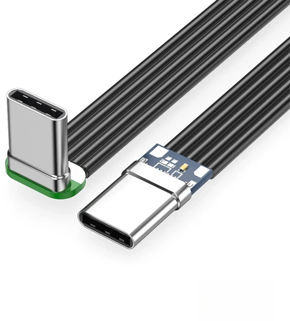 평면 실리콘 USB C to 케이블 (왼쪽/오른쪽 각도) 카메라 폰용 65W 고속 충전 2.0 데이터, 07 5cm, 04 03