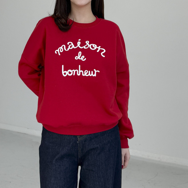 [행복여] 메종드 레터링 캐쥬얼 루즈핏 기모 맨투맨 티셔츠