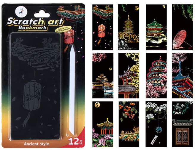 살림살림 티켓형 스크레치북 힐링취미 펜포함 12매 구성, 동양 건축물 12매, 1개