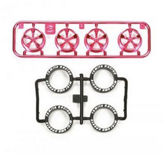 (95333) 타미야 미니카 로우 프로파일 중경 타이어 핑크도금 휠 5스포크, 1개