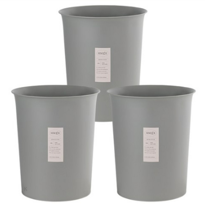 창신리빙 심플 원형 오픈 휴지통 10L x 3p, 그레이