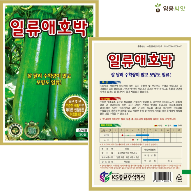일류애호박 씨앗 (30립) 종묘 종자 애호박 호박 씨 영웅 KS, 1개