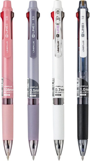 라인플러스 M라인3 3색볼펜 0.38mm 1자루, 1개, 블랙