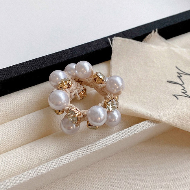 영롱 진주 큐빅 헤어끈 3color