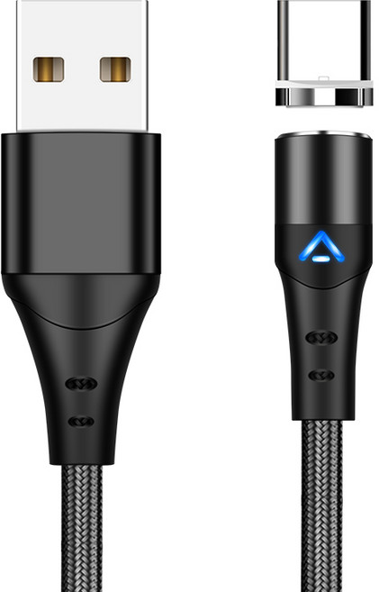 3A 초고속 충전 마그네틱 USB 케이블 360도 회전 마이크로 타입 C 코드 휴대폰 와이어, 1m, 1m, 1개