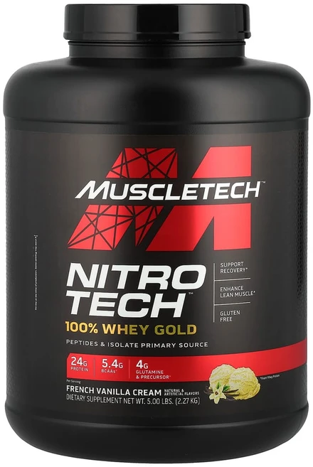 머슬테크 Nitro Tech 100% 유청 골드 프렌치 바닐라 크림 2.27kg(5lbs), 5 lb, 1개, 2.27kg - 쿠팡