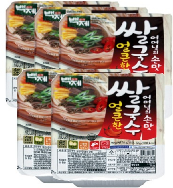백제 용기 쌀국수 얼큰한맛, 90g, 5개