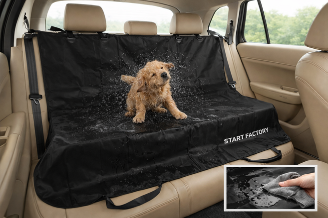 스타트팩 차량용 뒷자리 방수시트 애견 카시트 커버 매트, 블랙, 1개