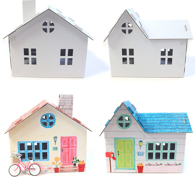 더조은키즈 (5명용)예꾸하우스 종이집 꾸미기 색칠 놀이 DIY 만들기 키트 어린이 미술교구, 굴뚝유