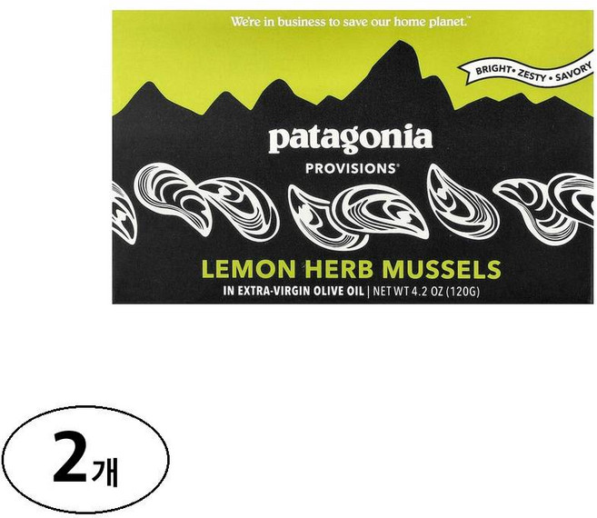 Patagonia Provisions 엑스트라 버진 올리브 오일에 절인 레몬 허브 홍합, 120g, 2개