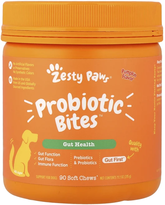 헁복하고 건강하세요 Zesty Paws Probiotic Bites™ 반려견용 모든 연령 호박 맛 소프트츄 90개 315g(11.1oz) 늘 챙기셔야합니다 - 쿠팡