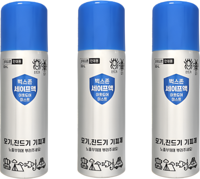 1+1 벅스존 세이프액 에어졸 모기기피제 진드기퇴치 이카리딘7% 의약외품, 3개, 90ml