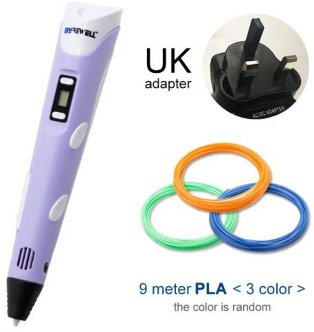 3D 펜 Myriwell LED 스크린 DIY 100m ABS 필라멘트 선물용 드로잉, 11 Purple UK