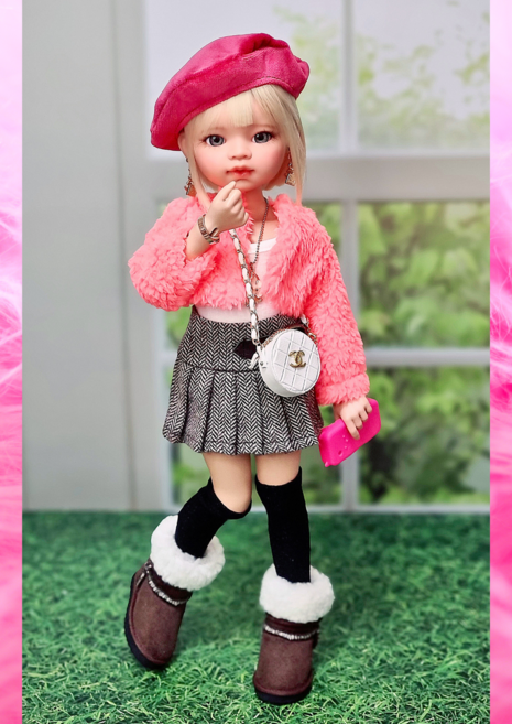 #파올라레이나 32cm ( 오렌지핑크 양털 볼레로(숏)) #USD 26cm #도리스돌 30cm 옷[마구샵]#구체관절인형#bjd#인형옷#다락아이#관절바디#완제품, 1개