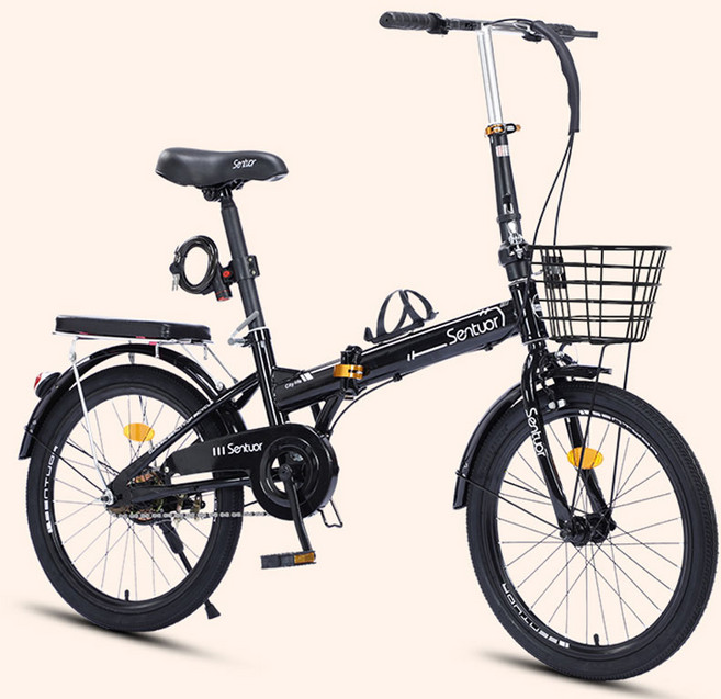 shike 접이식자전거 미니벨로 20인치 출퇴근용 휴대용 경량자전거, 기본형/20인치, 스포크휠-블랙, 1개