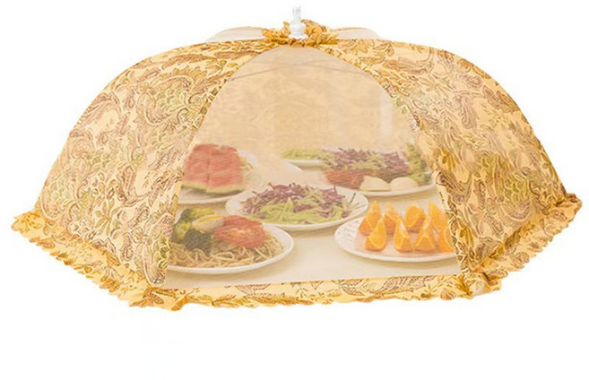 咖色繡花北歐風圓形食物罩/防蟲罩 60*60cm, 1個