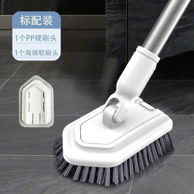 五邊形地板刷 浴室縫隙清潔刷 長柄硬毛清潔刷, 1個, 二合一五邊形地板刷