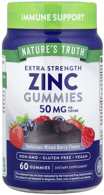 단백질 비타민 철분 마그내슘 칼슘 Nature's Truth 아연 구미젤리 맛있는 믹스 베리 구미젤리 60개(구미젤리 1개당 16mg) 고루고루섭취해주세요, NaturesTruth아연구미젤리맛있는믹스베리구미젤리6, 1개 - 쿠팡