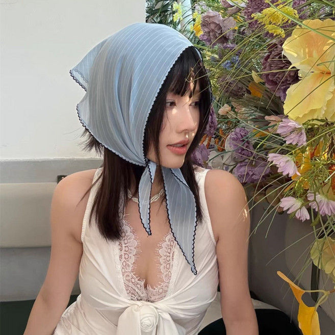 [여름 스카프 ] 스트라이프 주름 스카프 두건 머리두건 햇빛가리개 썸머 쿨톤 꾸안꾸 여성 데일리 바캉스룩 여름머플러 여신룩 페스티벌룩 비치코디 바다룩 시스루 포인트템