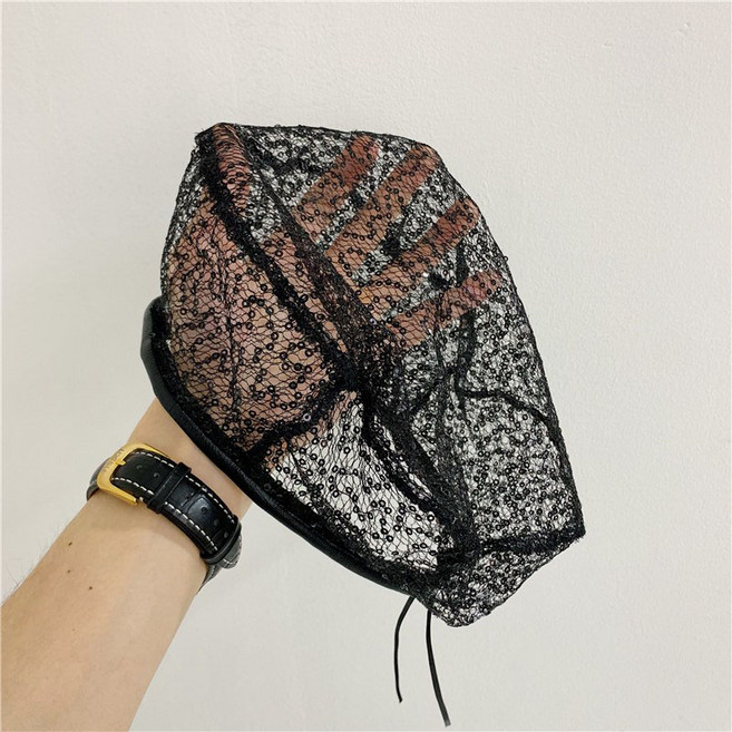 애플릿휴 May.26 203번 망사 반짝이 베레모 여 여름 얇은 에어라인 펀칭 화가 모자 분위기 우아 망사홍팔각 모자Z