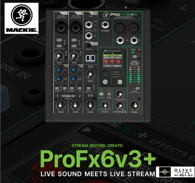 [MACKIE] ProFX6v3+ 맥키 6채널 아날로그 믹서 USB 오디오 인터페이스 블루투스기능 추가제품 ProFX6v3플러스