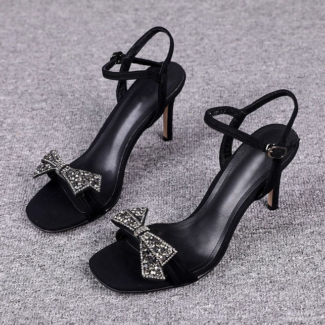 AOKADA 여성 여름 하이힐 스트랩 샌들 큐빅 리본 샌들