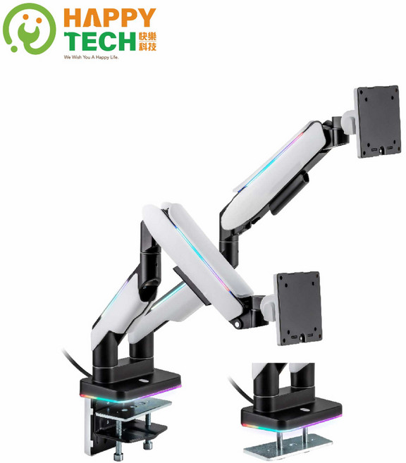 HAPPY TECH T95 電競版 懸臂式螢幕支架, 1個, 電競RGB版 雙臂 黑亞光＋白灰色