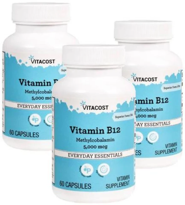 비타코스트 활성비타민 B12 메틸코발라민 5000mcg 캡슐 Vitacost Vitamin B-12 Methylcobalamin, 3개, 60정 - 쿠팡