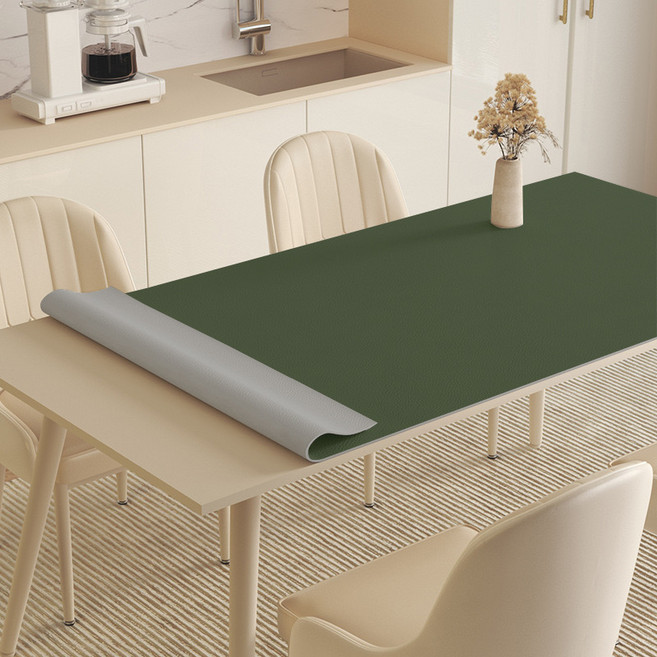 Alemon 양면 가죽 방수 식탁보 테이블 매트, 140x80cm, 먹색+연그레이, 1개