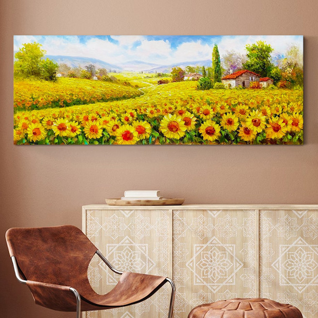 풍수 돈들어오는그림 해바라기그림 개업 선물 집들이 금전운 와이드 거실 인테리어 캔버스 그림액자 10종, 01.부귀해바라기들판