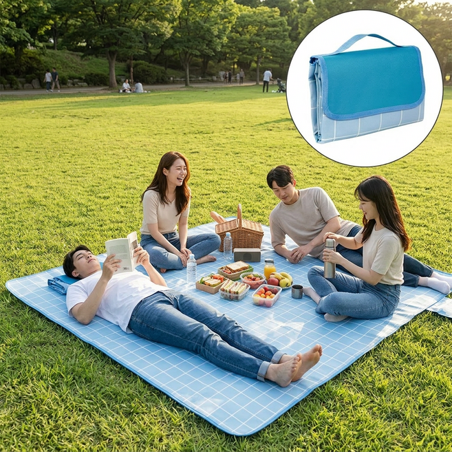 담하온 접이식 가방 방수 돗자리 피크닉매트 캠핑 휴대용, 블루