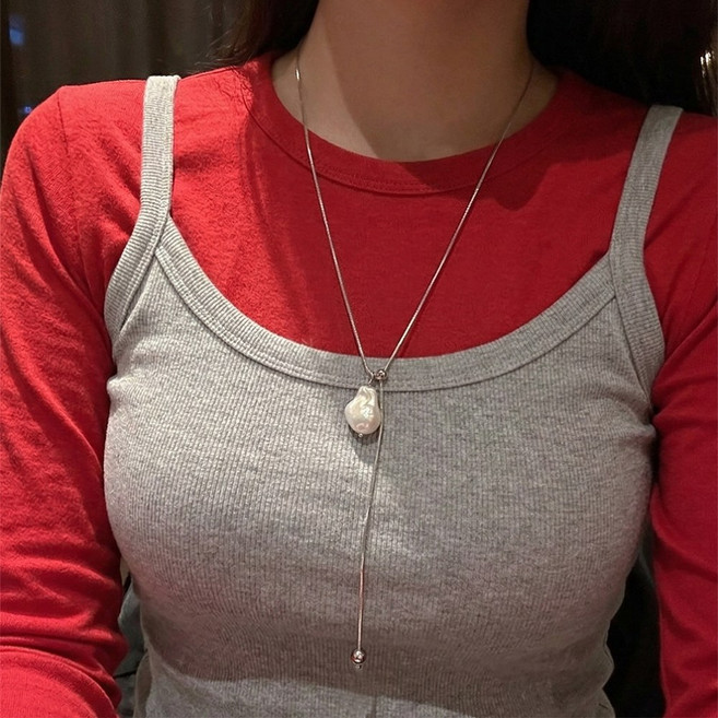 블링살롱 써지컬스틸 티어스 바로크 진주 스네이크 체인 슬라이드 목걸이