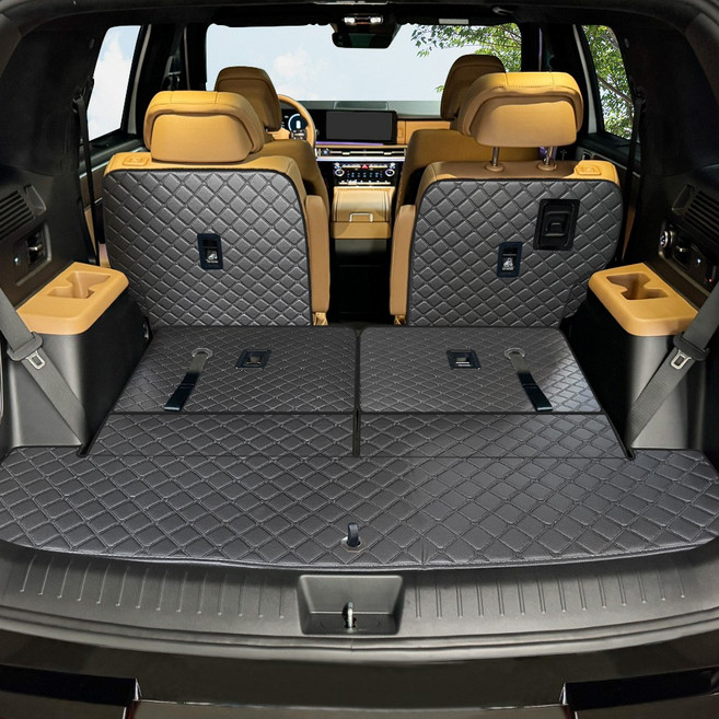 국내제작 현대 싼타페 MX5 (25년08월(26년형)-현재) 자동차 트렁크매트 + 2열등받이, 블랙, 6인승(26년형-)