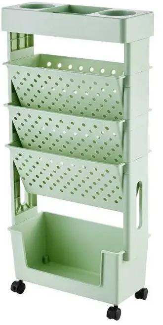 쿠쿠스토어 5개의 층 이동식 및 분리형 책장 보관함(바퀴 포함) 공간 절약형 랙 잡지 스낵, 04 Light green