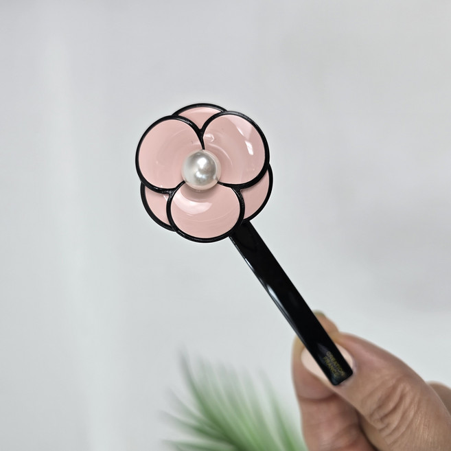 시크몽 프랑스핀 핑크 팬지 플라워 진주 포인트 8.5 cm 옆집게 롱 클립 집게핀