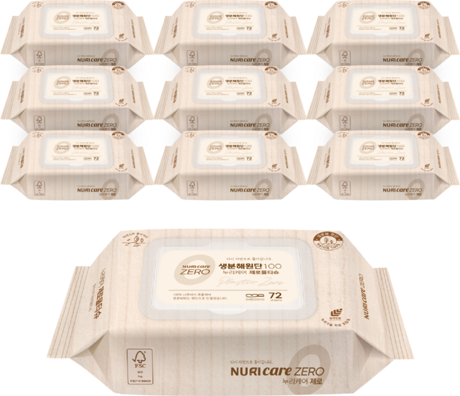 누리케어 물티슈 휴대캡형, 60g, 72매, 10개