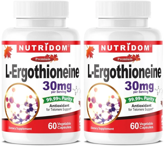 뉴트리돔 캐나다 L-에르고티오네인 30mg 99.99% 고순도 L-Ergothioneine 60식물성캡슐, 2개, 60정 - 쿠팡