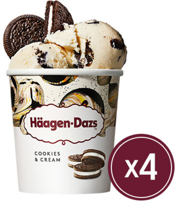 하겐다즈 아이스크림 파인트 쿠키앤크림 473ml, 4개